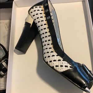 Naughty Monkey Pumps, black and white weave